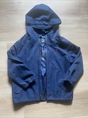 Polo by Ralph Lauren Navy Hooded Kids Rain Jacket with Red Polo Pony, size 6.